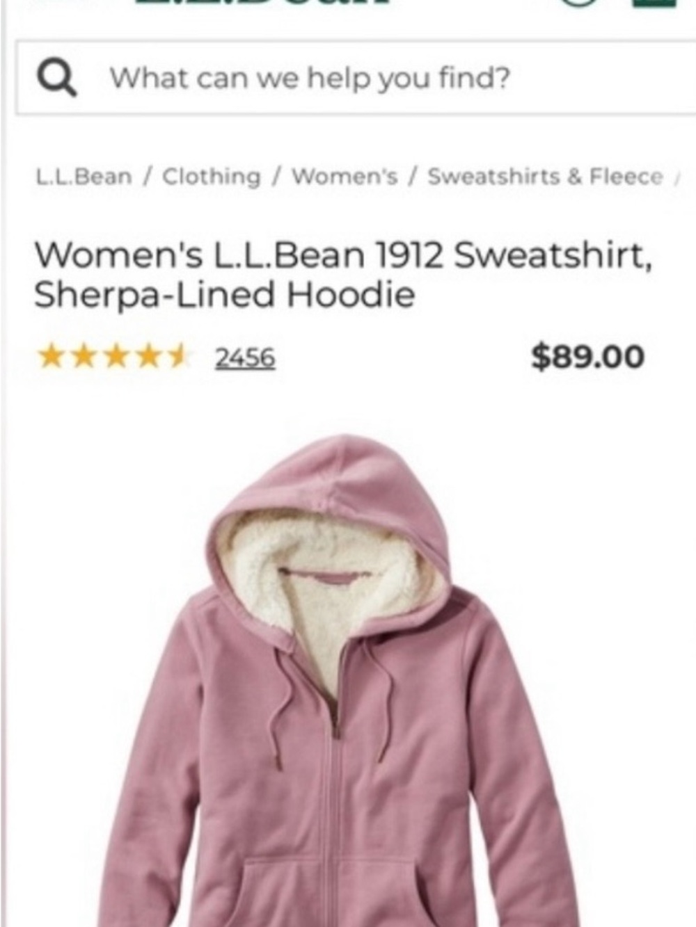 L.L. Bean Women's Sherpa-Lined Hoodie in Dusty Rose